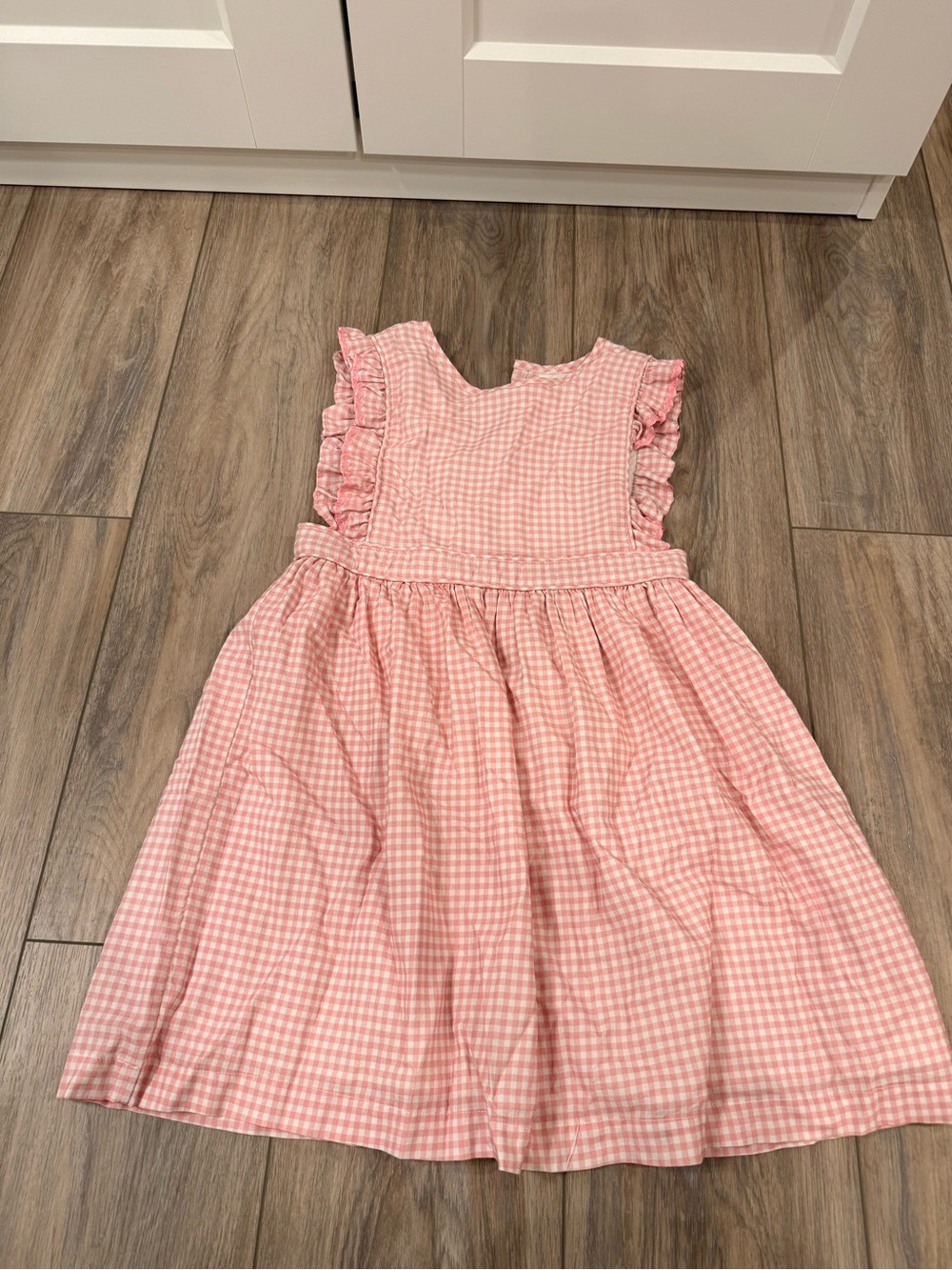Girls' Pink Gingham Ruffle-Shoulder Sundress